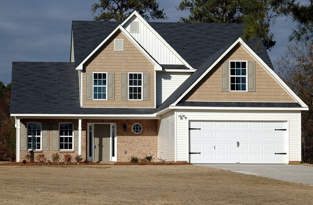 Residential garage door on a suburban home